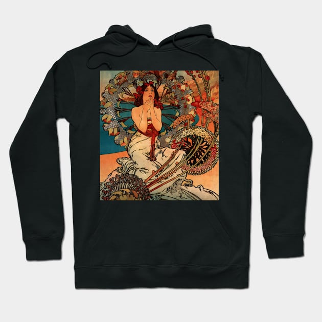 Alphonse Mucha Vintage Poster Art Design Hoodie by PaperMoonGifts